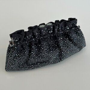 JUDITH LEIBER CHARCOAL CRYSTAL CONVERTIBLE CLUTCH SHOULDER BAG